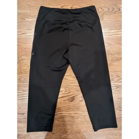 BEBE Sport Logo Rainbow Lites Black Capris Sz 1X Women's Work out High Waist - Picture 7 of 9